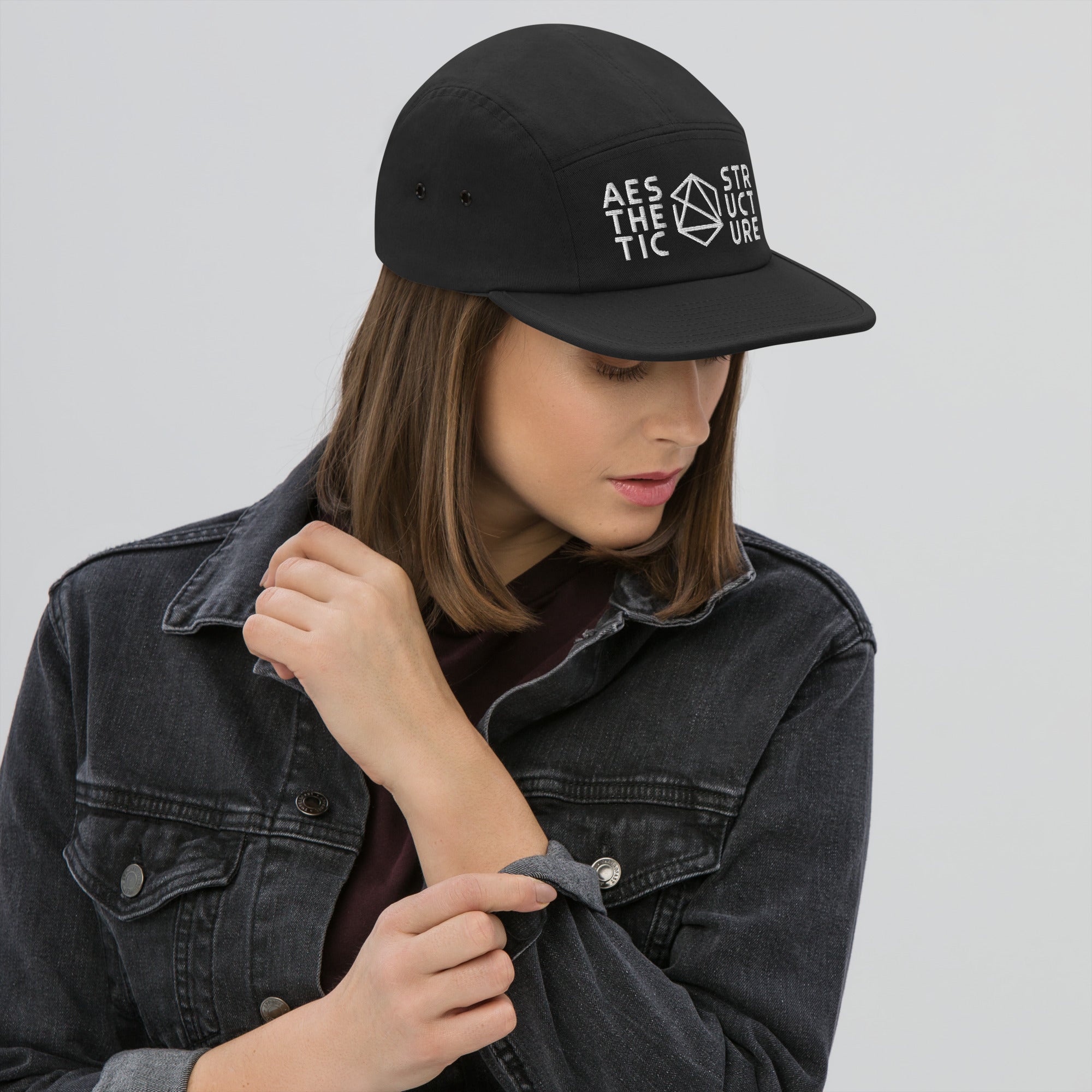 Unisex BLACK Aesthetic Structure Streetwear BRIGHT Five Panel Cap